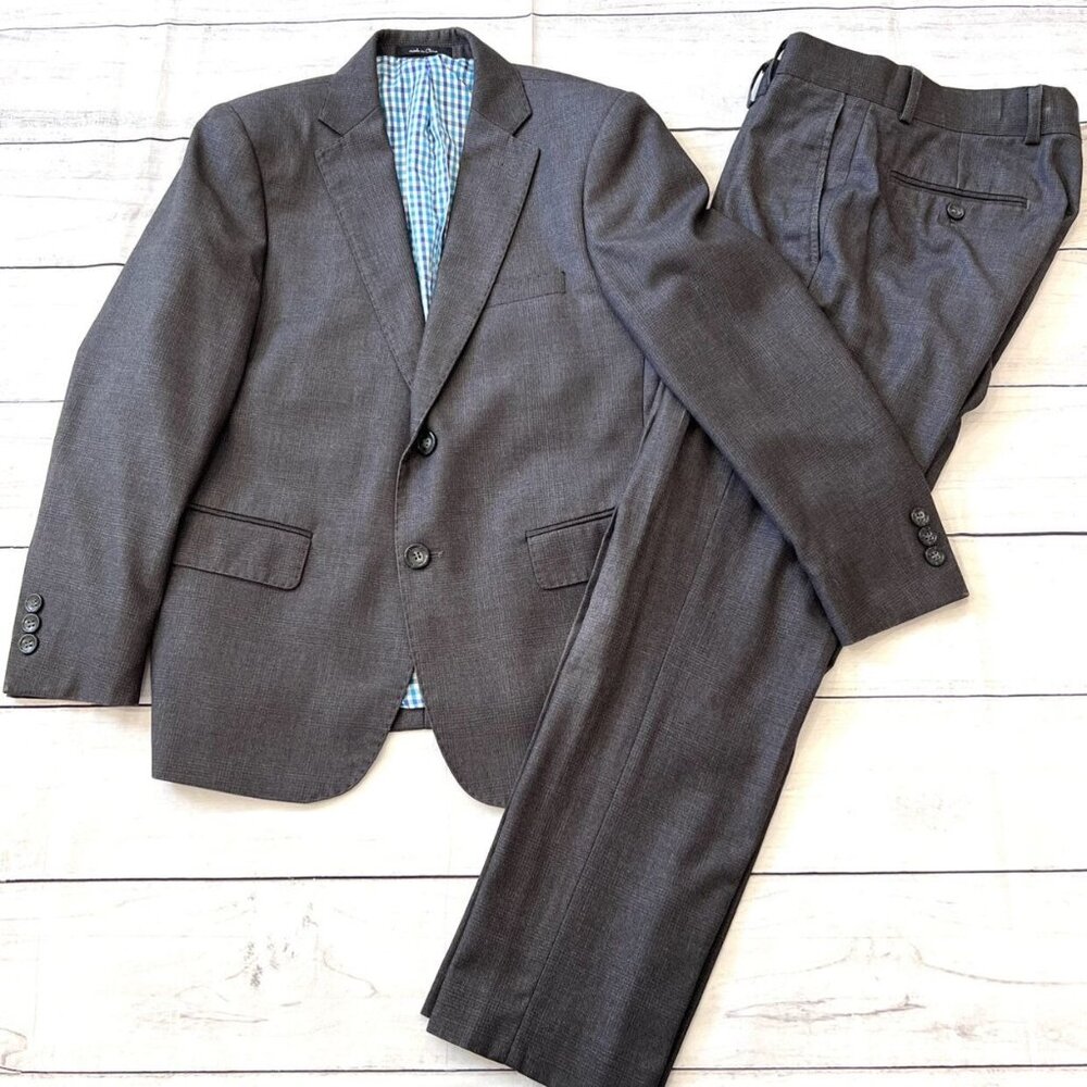 T.O. Charcoal Plaid Suit - 10 Husky